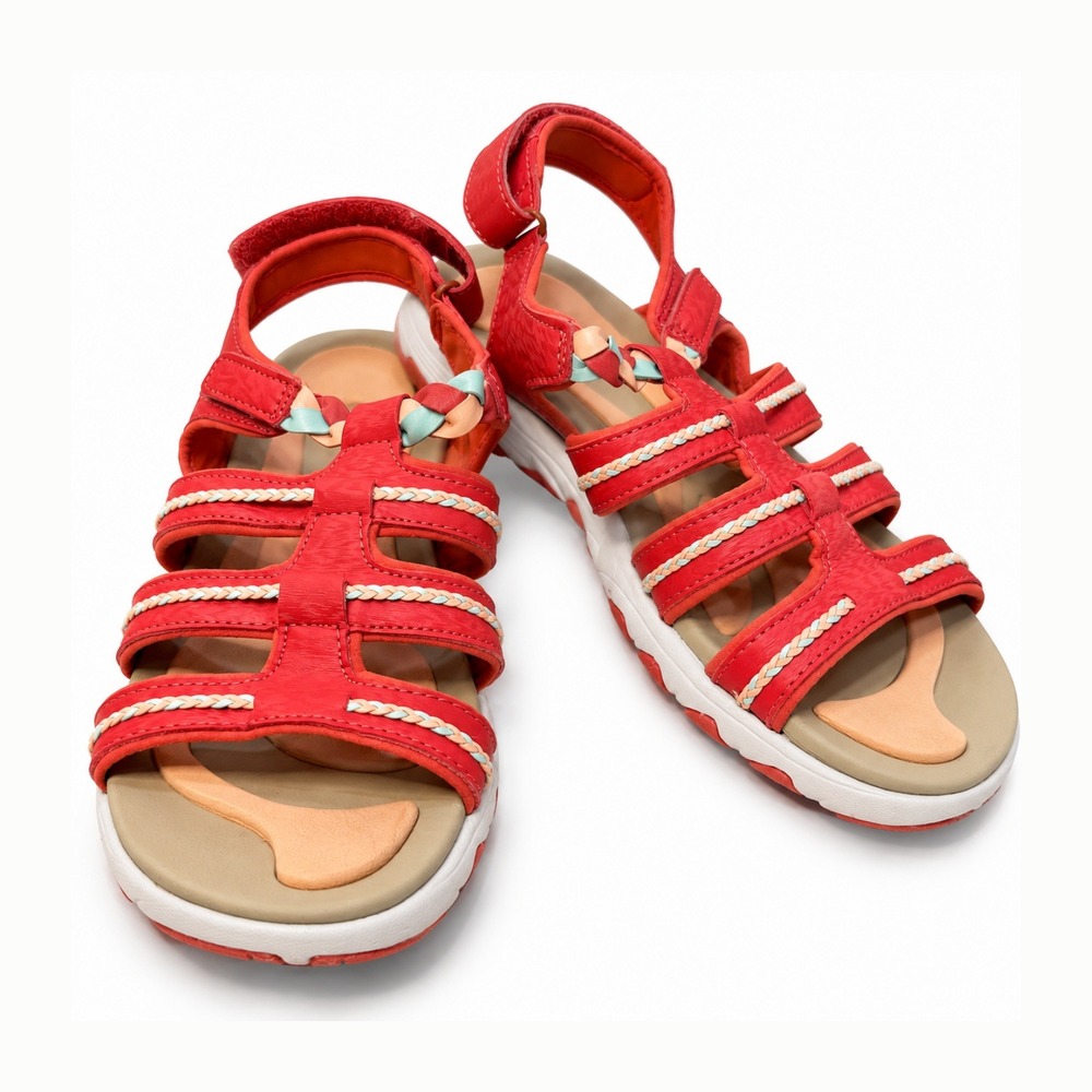 Ryka Damsel SML Womens Red Athletic Walking Sandals Braided Straps Size 8.5M